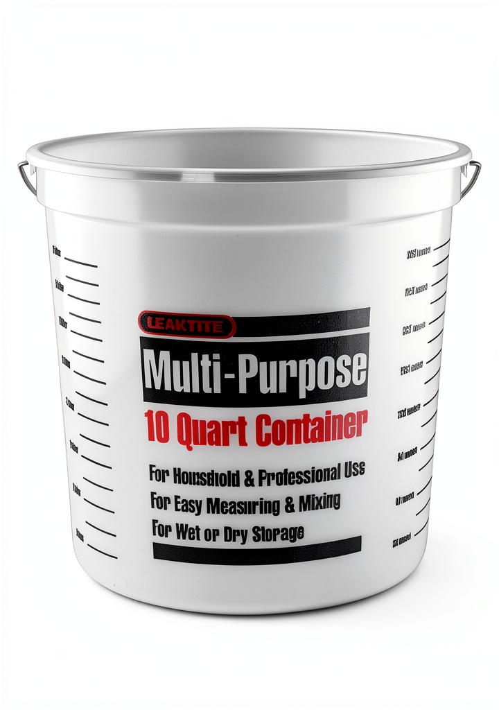 Leaktite 10-quart pail showing reinforced rim and metal handle