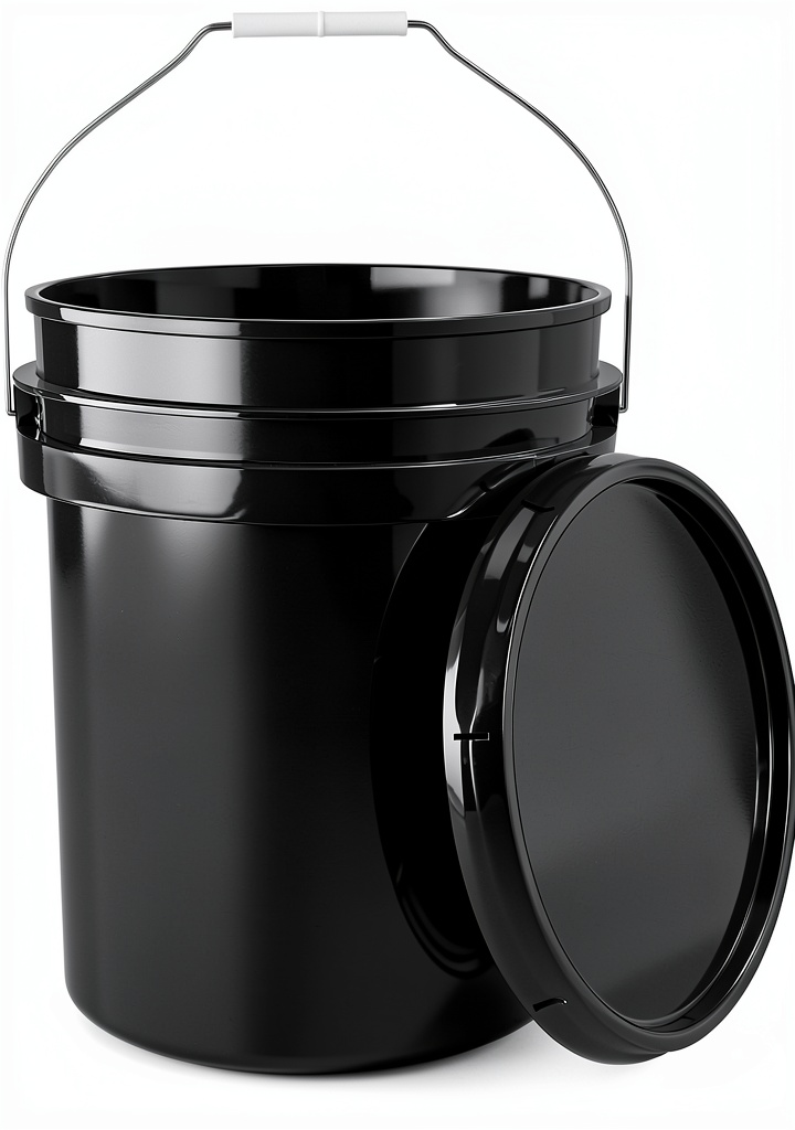 EconoHome 5 Gallon Food Grade Bucket being used to store garden fertilizer on a patio