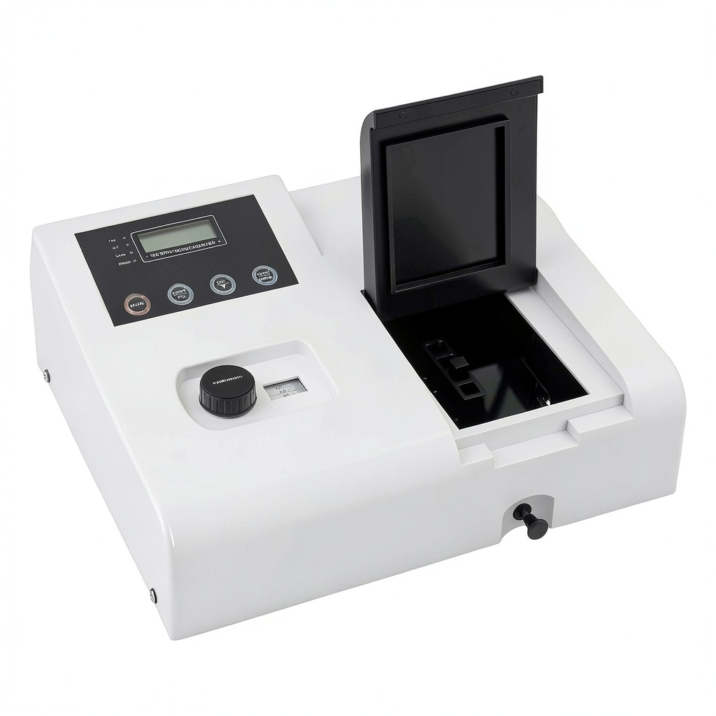 LIKARVA Visible Spectrophotometer on a lab bench with cuvettes