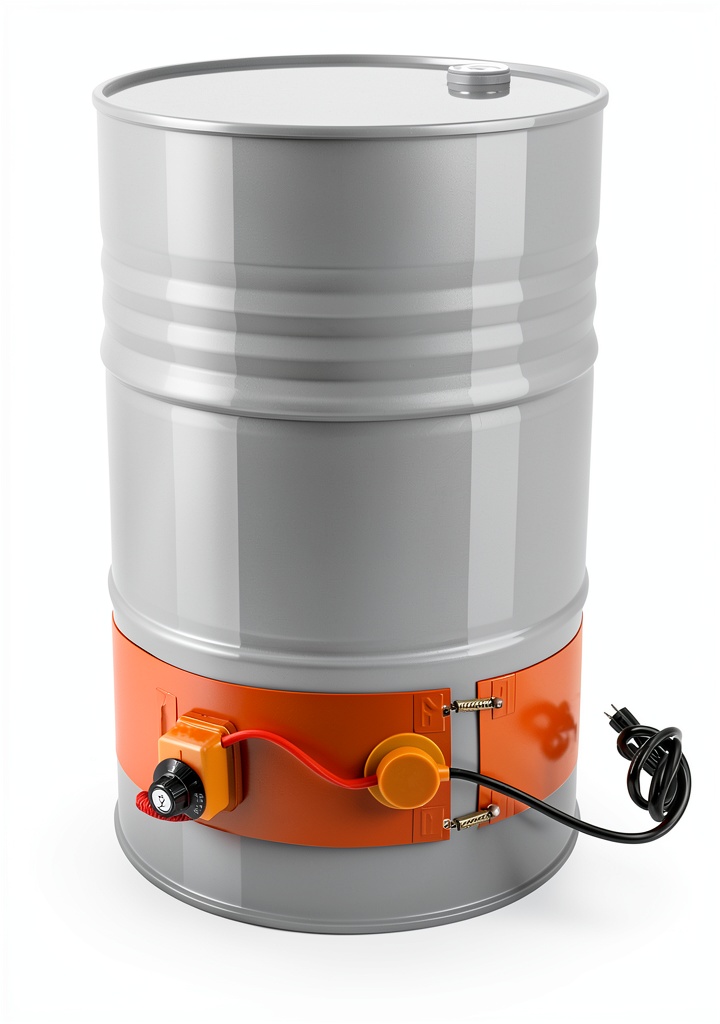 Installing QWORK Drum Heater Adjustable Thermostat 1200W Industrial on a 55‑gallon metal drum in a warehouse