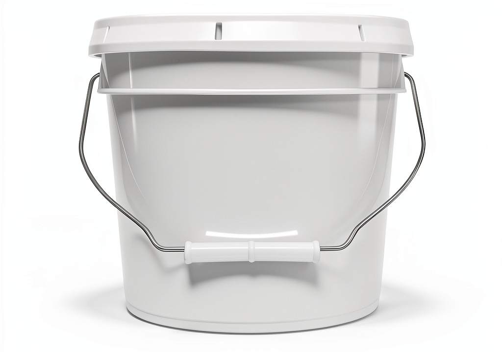 MKS Plastics 2-gallon white pail with lid in a storage setting